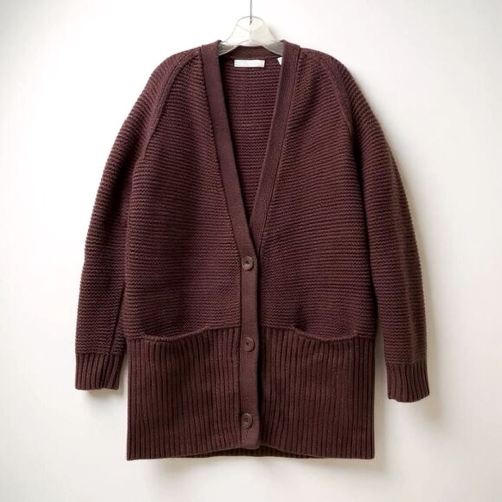 Vince Vee Chunky Oversized Cardigan Sweater Wool Cashmere Raisin Maroon XS